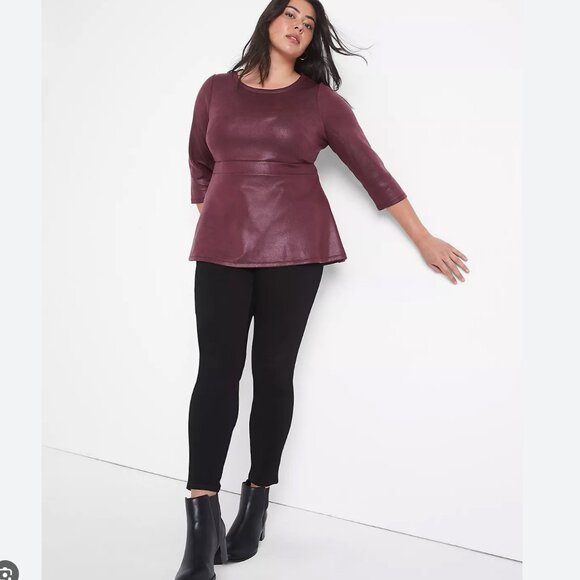 Lane Bryant Classic 3/4-Sleeve Crew-Neck Scuba Peplum Top - Picture 1 of 11